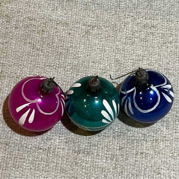 Antique Mini Hand Painted Glass Ornaments Lot of 3 - Picture 2 of 6